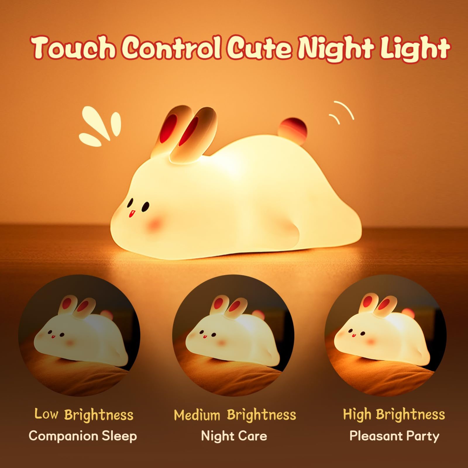 Cute LED Night Light Touch Sensor Cartoon Kid's Nightlights Big Face Rabbit Silicone Night Light Christmas Gift Bedside Lamp Home Decor – view 12