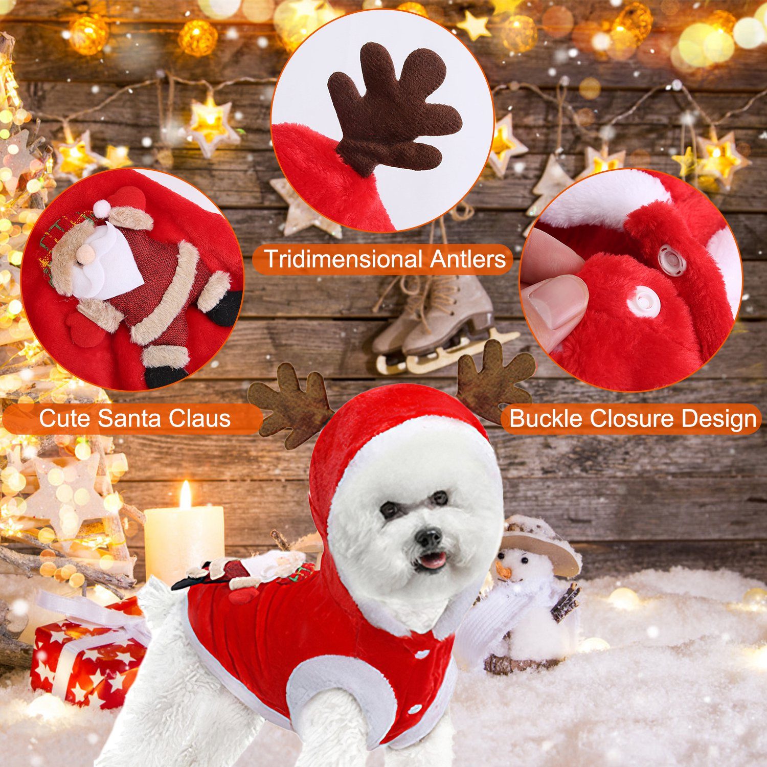 1Pc Pet Christmas Clothes Santa Claus Reindeer Antlers Costume Winter Outfit New Year Coat For Small Medium Dogs Cats – view 4