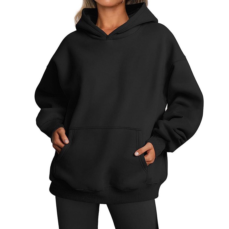 Women's Hoodies With Pockets Fashion Solid Sweatshirt Oversized Hooded Sweater Womens Clothing – Black