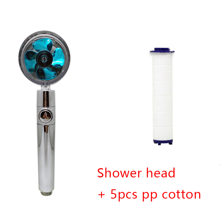 Shower Head Water Saving Flow 360 Degrees Rotating With Small Fan ABS Rain High Pressure Spray Nozzle Bathroom Accessories – Blue set