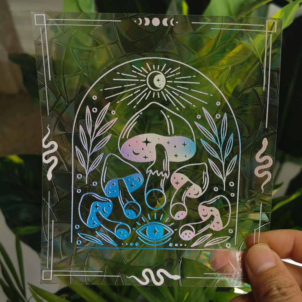 RPS061 Colorful Suncatcher Rainbow Prism Mushroom Static Glass Sticker PVC Glue-free Anti-collision Window Sticker – view 2