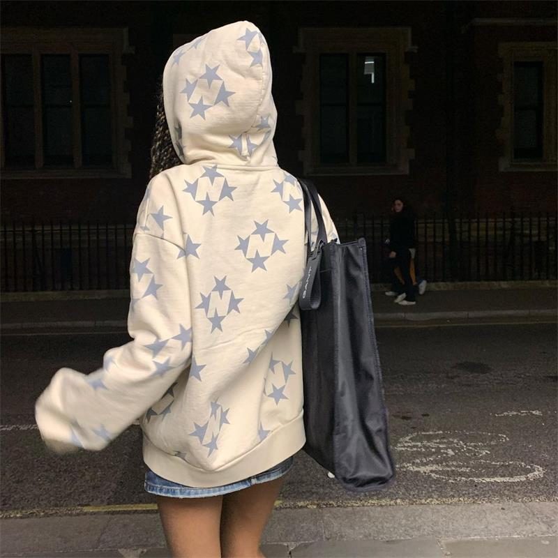 Stars Printed Zipper Hooded Cardigan Couple Fashion Outerwear Hoodies Sweatshirt Street Men Women Coat – view 7