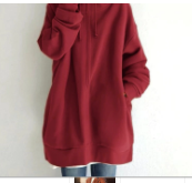 Oversized S-5XL Women Loose Hooded Coats Autumn Female Tie Collar Long Sleeve Zipper Up Add Velvet Long Sweatshirt – Red
