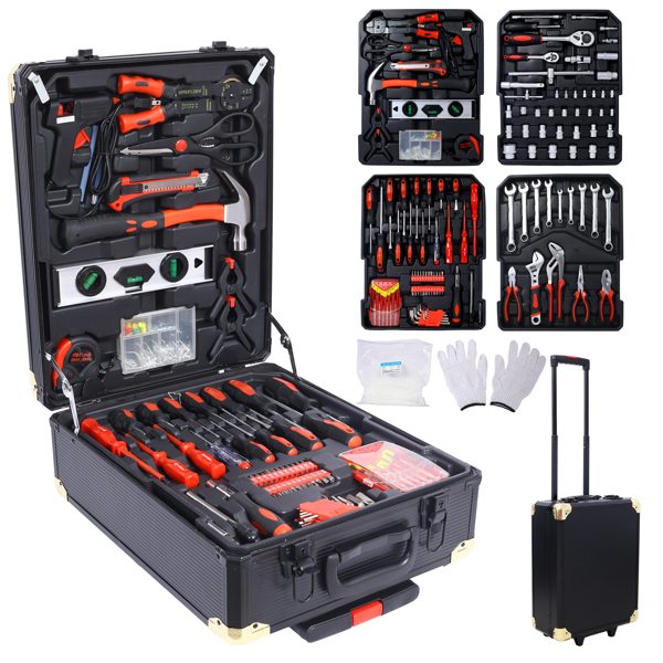 969 Piece Men's Home Repair Tool Set, Tool Box Organizer With 4 Drawers, Universal Household Tool Set With Rolling Tool Box – Black