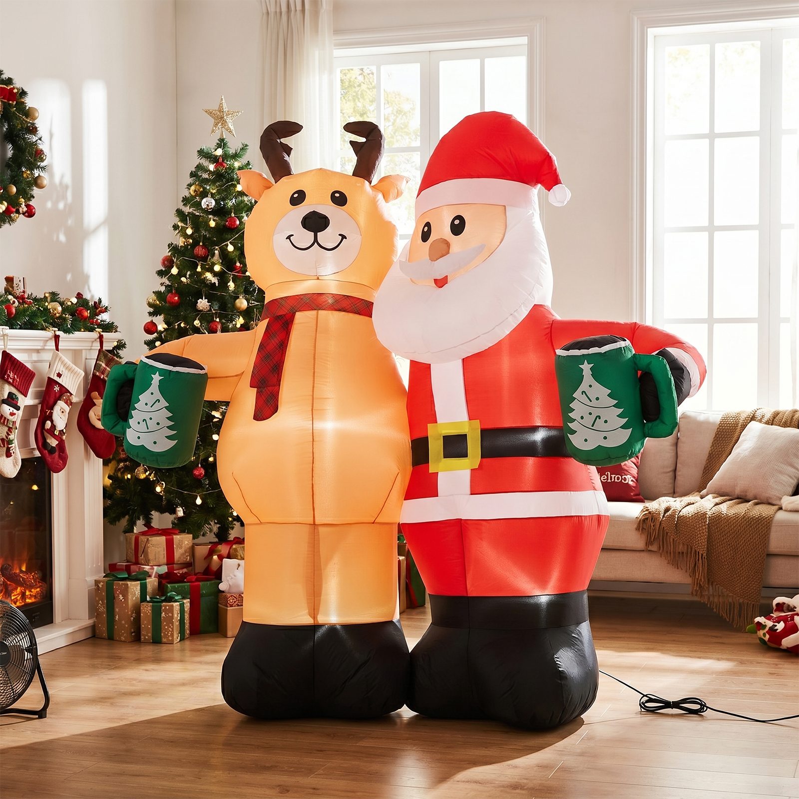 Santa Claus Hugging Reindeer Inflatable, 6.8 Ft, 190D Polyester Christmas Yard Decor With 6 LED Lights, US Plug 12V 18W – view 5