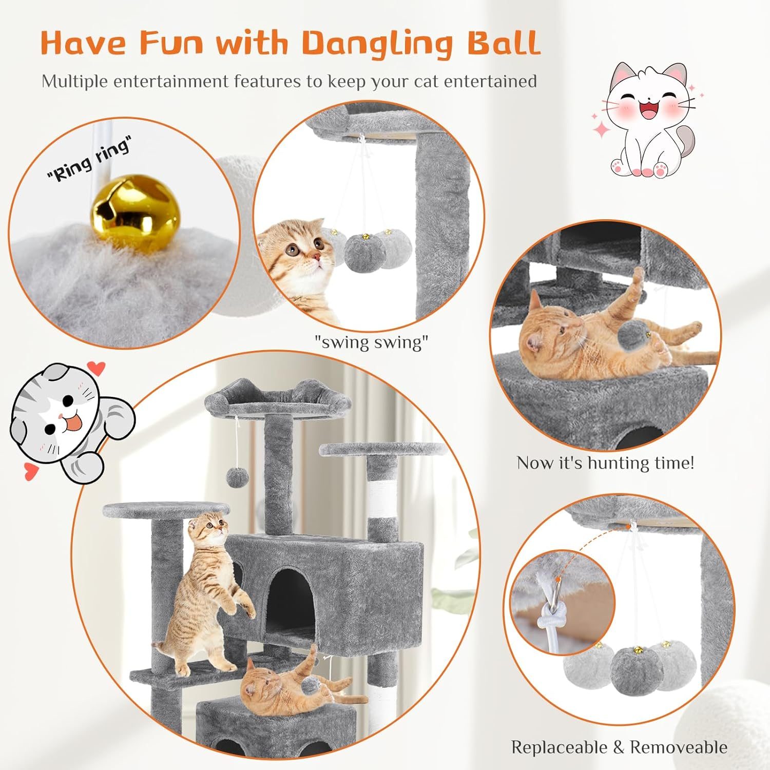 54 -Cat Tree Tower - Multi-level With Sisal Grab Post, Indoor Apartment With Ladder, Plush Toys, Rest And Play – view 11