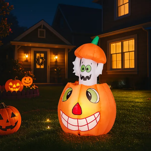 2.8 FT Halloween Inflatables Animated Pumpkin Ghost, Outdoor Decorations Blow Up Yard Decor With Built-in LEDs For Indoor Party Garden Lawn Decor – Halloween
