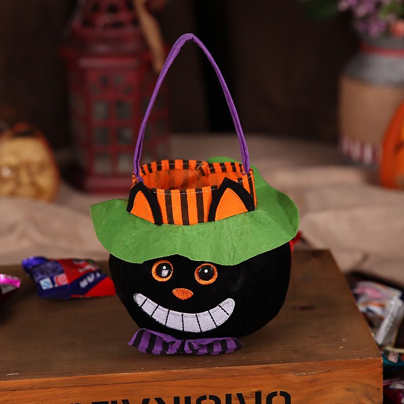 Cute Halloween Candy Bag Halloween Pumpkin Pattern Portable Handbag Cosplay Props Gift Basket Kids Gifts – Blackcat