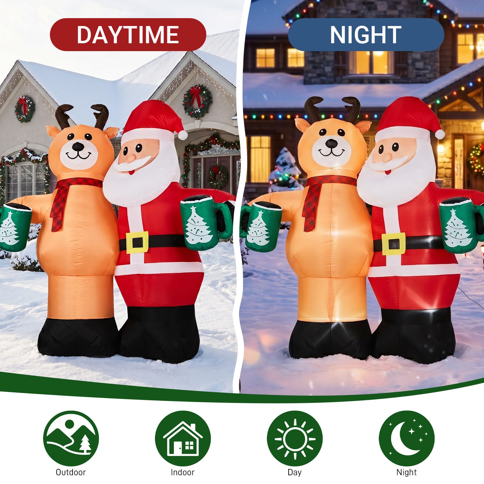 Santa Claus Hugging Reindeer Inflatable, 6.8 Ft, 190D Polyester Christmas Yard Decor With 6 LED Lights, US Plug 12V 18W – view 7
