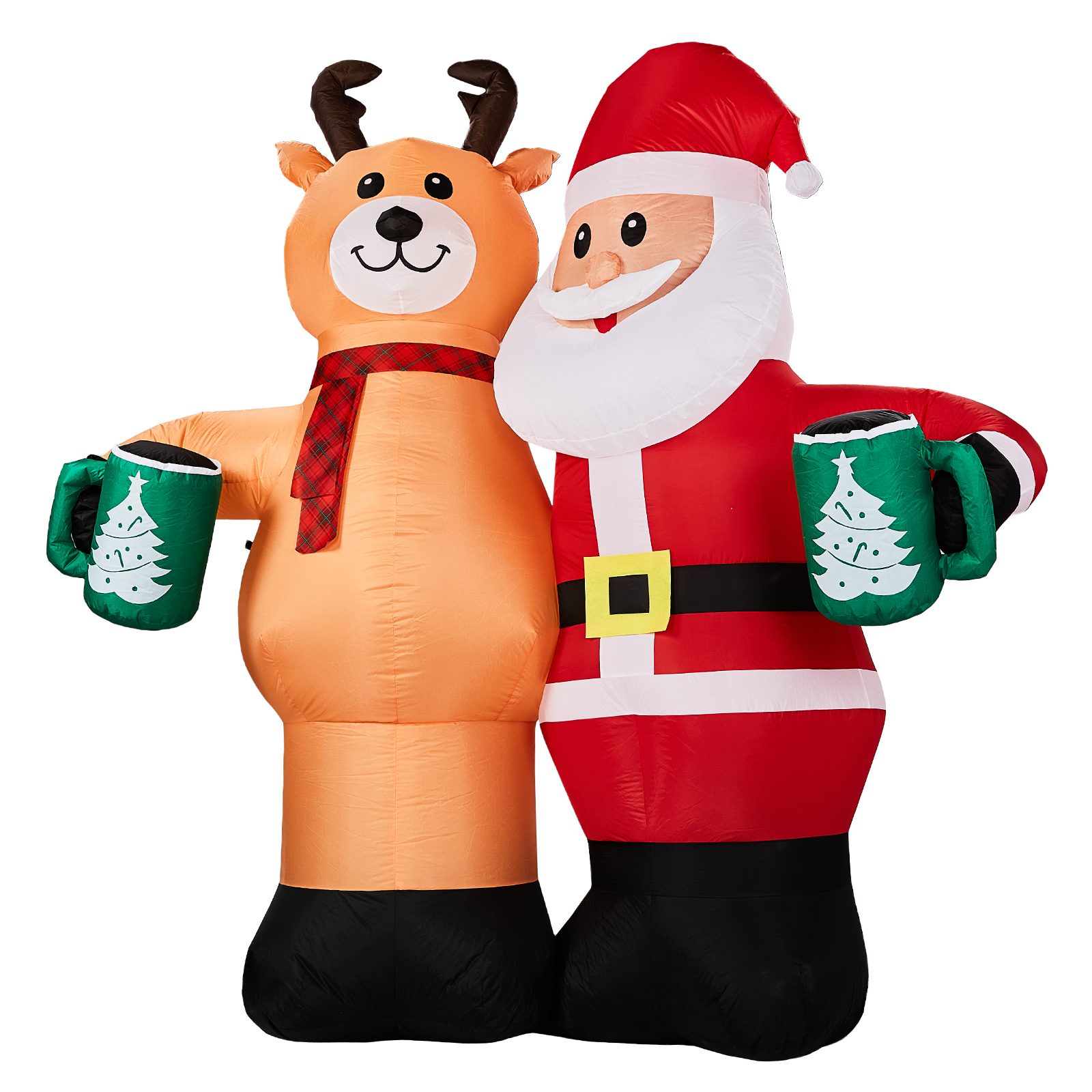 Santa Claus Hugging Reindeer Inflatable, 6.8 Ft, 190D Polyester Christmas Yard Decor With 6 LED Lights, US Plug 12V 18W – A
