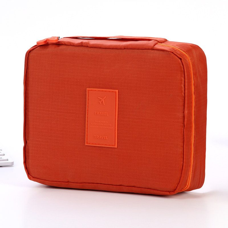 Portable Cosmetic Bag Waterproof Divider Multi-grid Pockets Toiletry Bags Travel Storage Handbags Women Make Up Bag – Orange