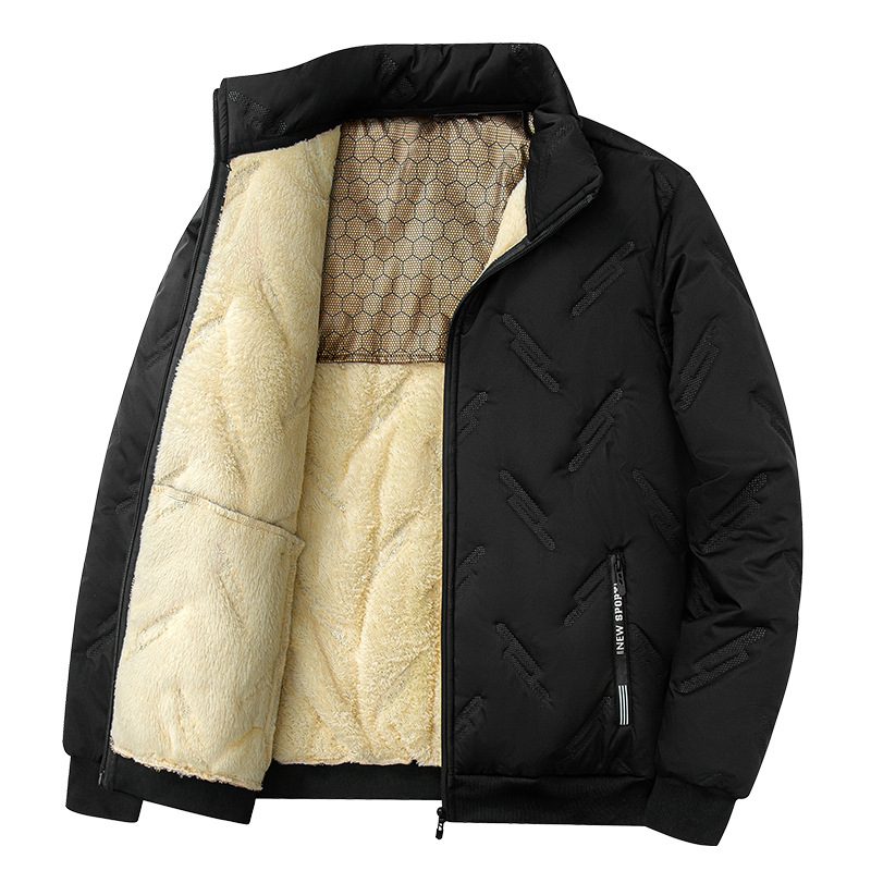 New Graphene-design Cotton Coat Winter Warm Thickened Fleece Jacket Fashion Casual Mens Clothing – Black