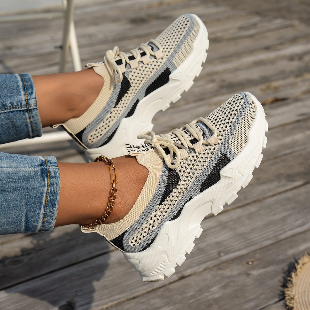 Flyknit Mesh Shoes Women's Breathable Lace-up Sneakers Walking Running Casual Shoes – view 12