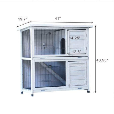 Rabbit Hutch Outdoor, 2-Story Rabbit Cage Indoor With Run, Bunny Cage With 2 Removable No-Leak Trays, Pet Cages With Non-Slip Ramp, Waterproof Roof, Fence, For Small Animals – view 6