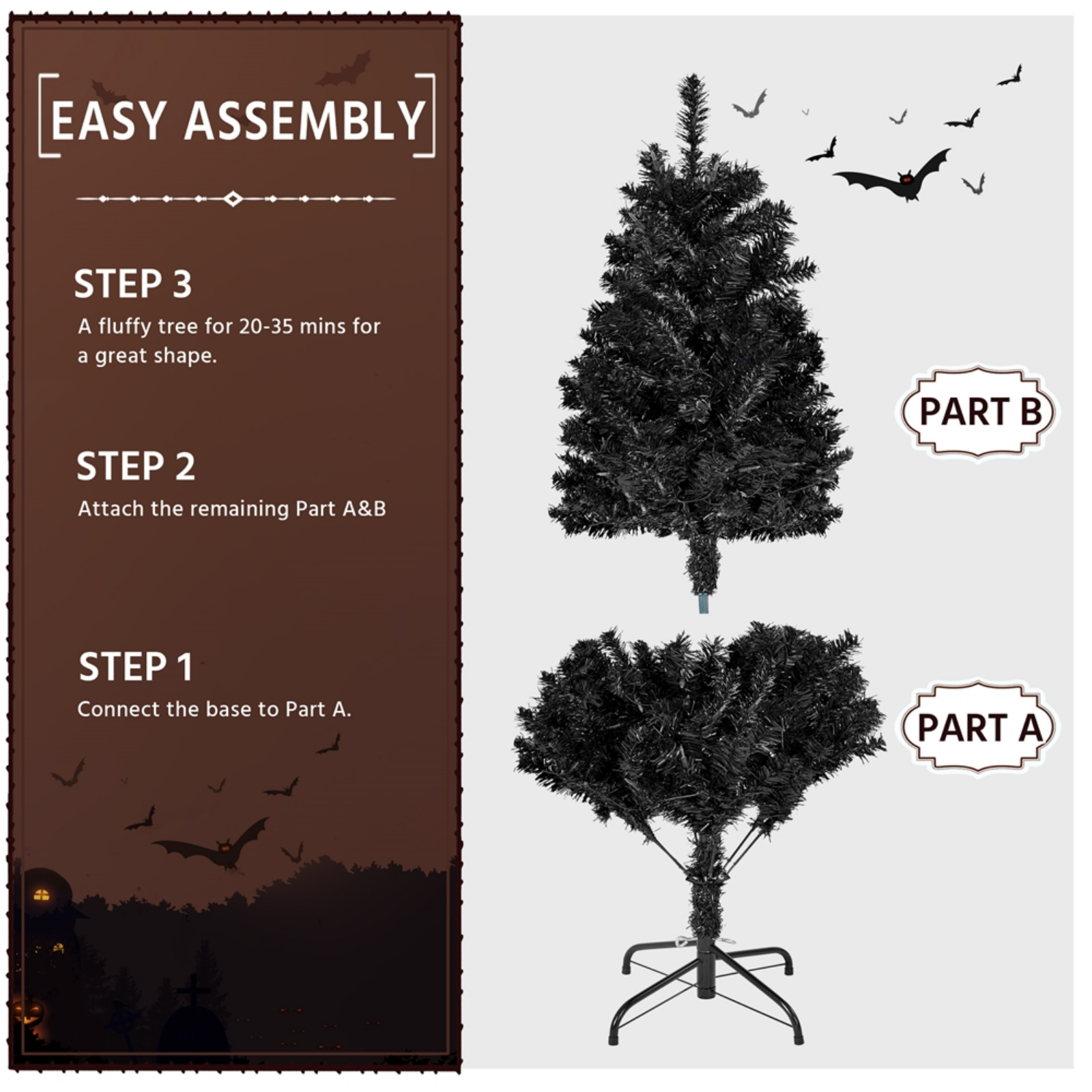 4.5 FT Pre Lit Fir Christmas Tree With Incandescent Warm Lights, Black – A