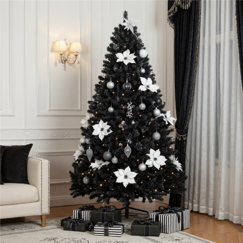 4.5 FT Pre Lit Fir Christmas Tree With Incandescent Warm Lights, Black – view 3