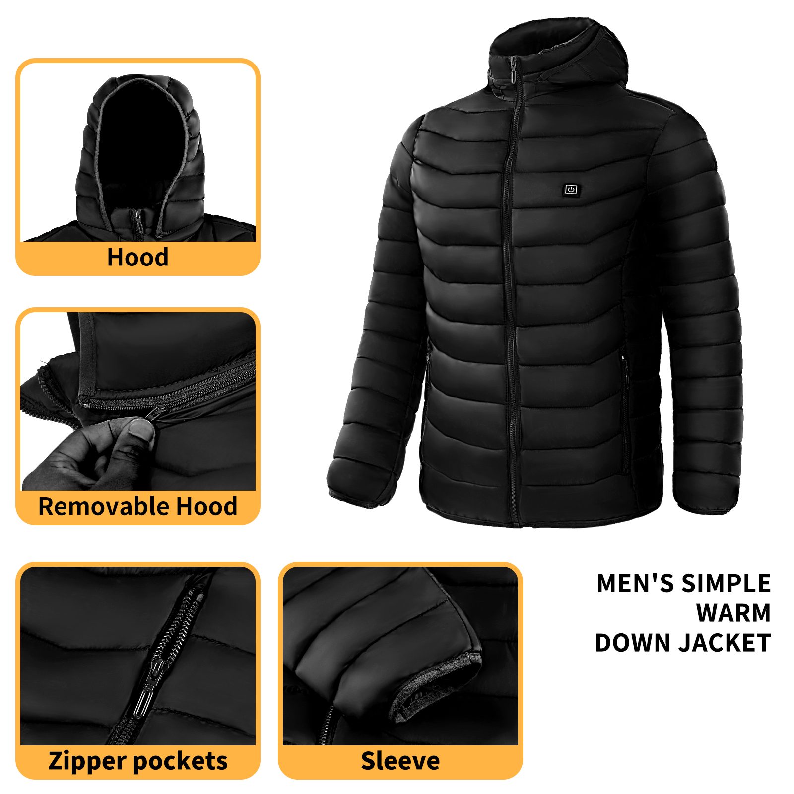 Men Heated Puffer Jacket Electric Heating Coat Insulated Hood Windbreaker 9Heat Zones – view 14
