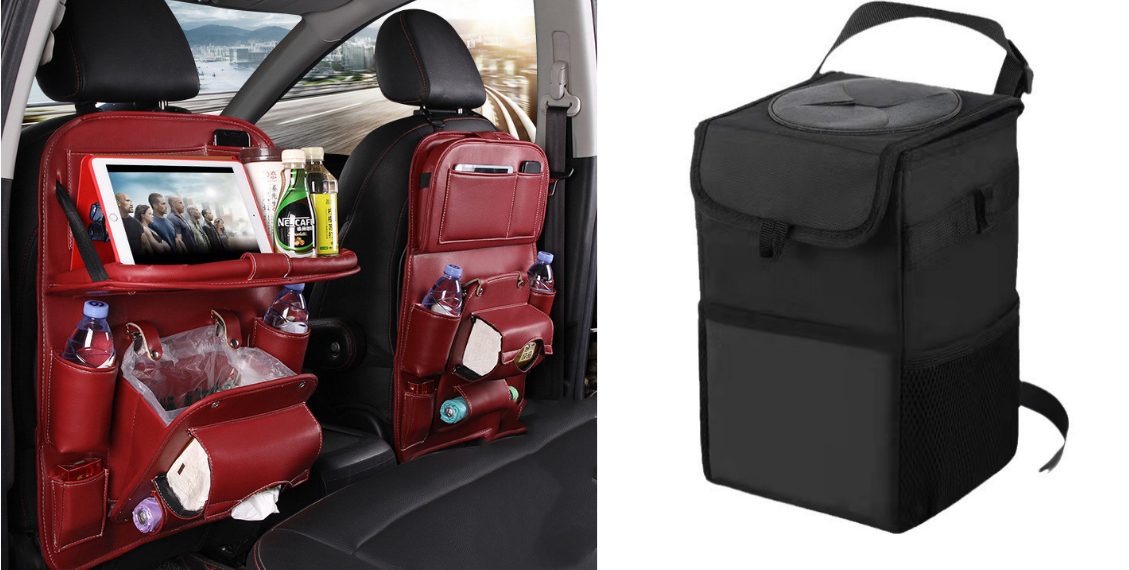 PU Leather Car Storage Bag Multifunction Seat Back Tray Hanging Bag Waterproof Car Organizer Automotive Interior Accessories – Wine red set1