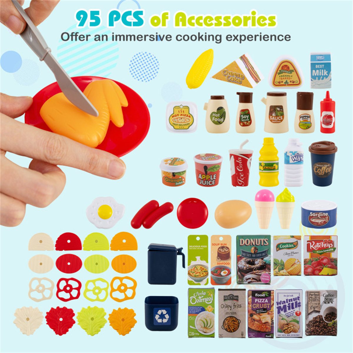 Blue Kids Corner Play Kitchen with Realistic Sounds, Lights & Steam, 95PCS Accessories Pretend Cooking Set for Ages 3+ – view 8