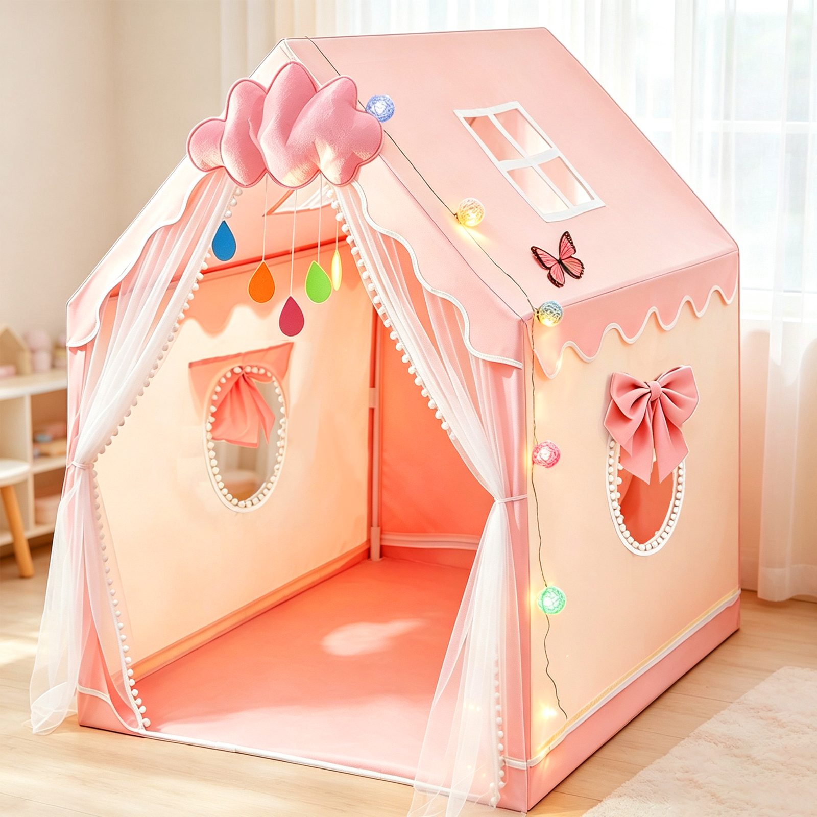 Kids Play Tent For Girls With Globe String Lights,Pink Princess Playhouse – view 5