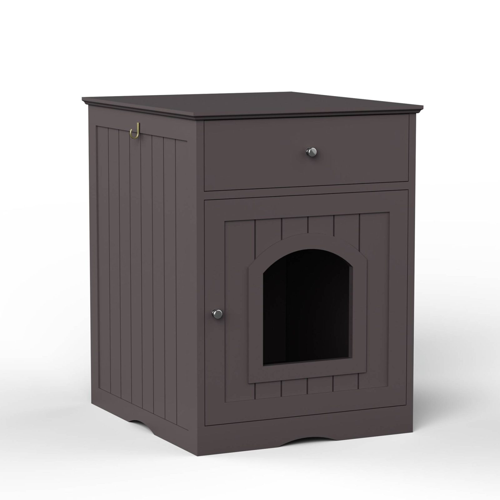 Wooden Pet House Cat Litter Box Enclosure With Drawer, Side Table Indoor Pet Crate – Brown