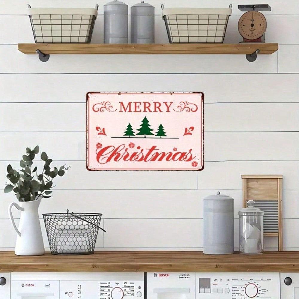 Retro Christmas Tree Tin Sign, Metal Wall Decor Pink 8x12 Gift – view 3