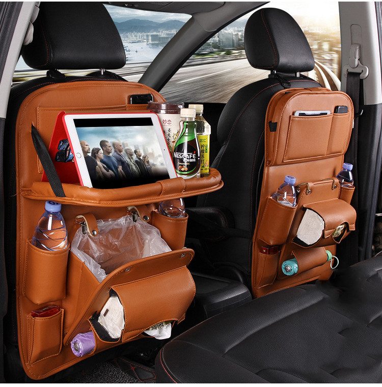 PU Leather Car Storage Bag Multifunction Seat Back Tray Hanging Bag Waterproof Car Organizer Automotive Interior Accessories – view 21