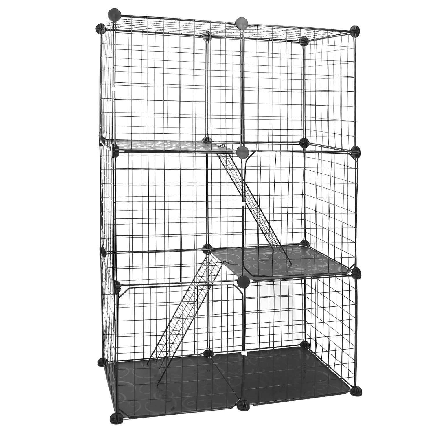 Cat Cage DIY Indoor Pet House, Small Animal House. Detachable Playpen With 3 Doors And 3 Layers, Suitable For Kittens, Puppies, Rabbits – Black