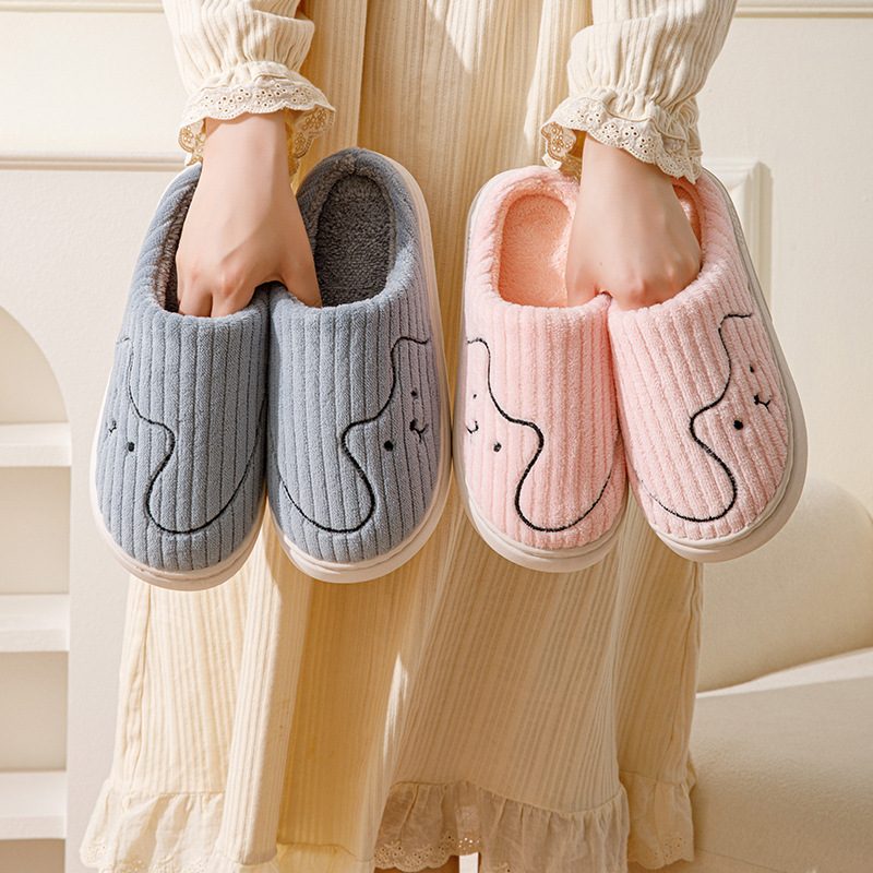 Striped Cat Slippers Indoor Couple Non-slip Floor Bedroom Slipper Winter Warm Plush House Shoes Women Men – view 6