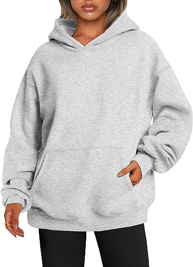 Women's Hoodies With Pockets Fashion Solid Sweatshirt Oversized Hooded Sweater Womens Clothing – Light Gray