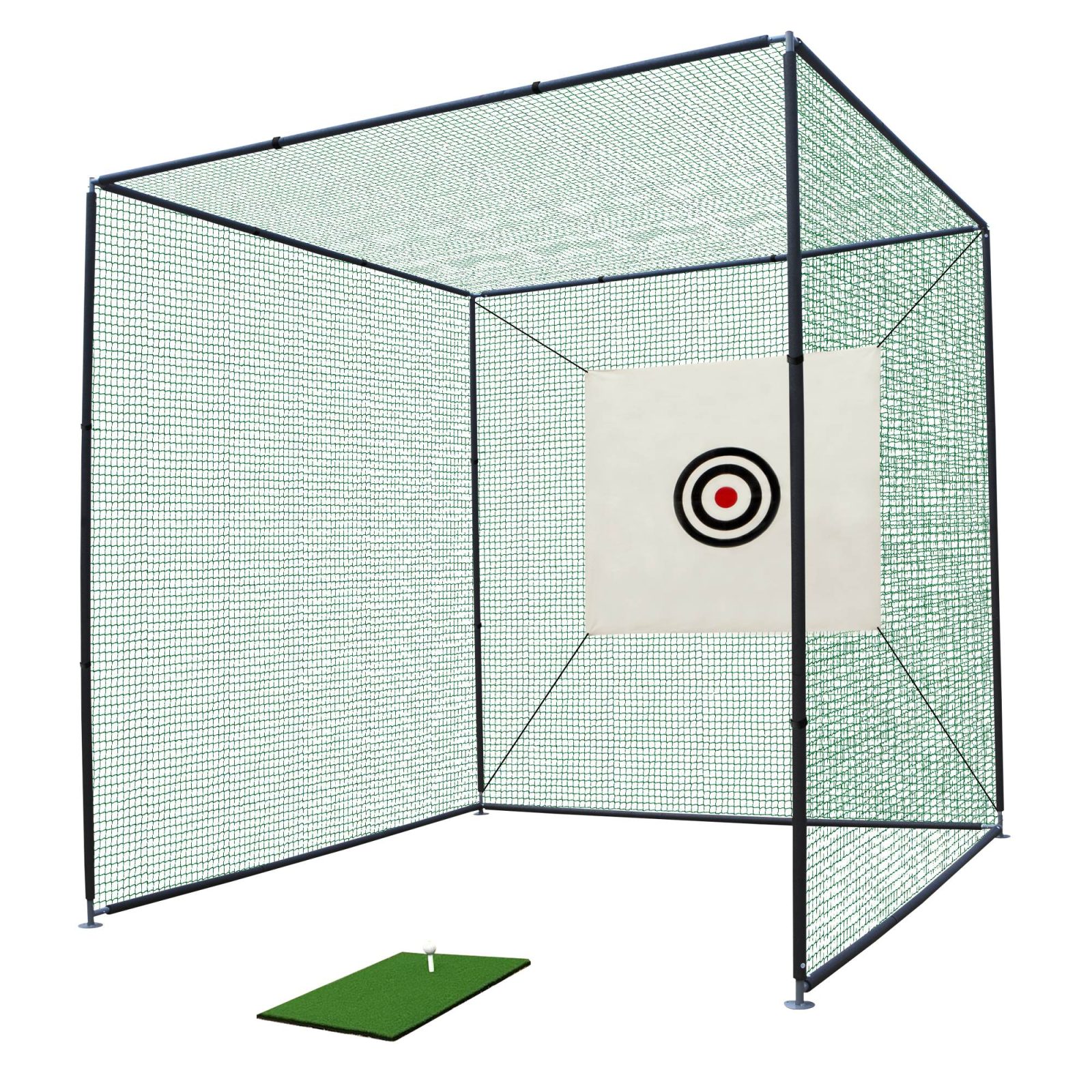10X10X10FT Golf Practice Net Cage With Metal Frame Hitting Net Kit Indoor Outdoor – 10X10X10 ft