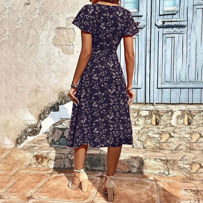 Summer Floral Print Maxi Dress Women Button Up Split Long Flowy Bohemian Beach Party Dresses – view 7