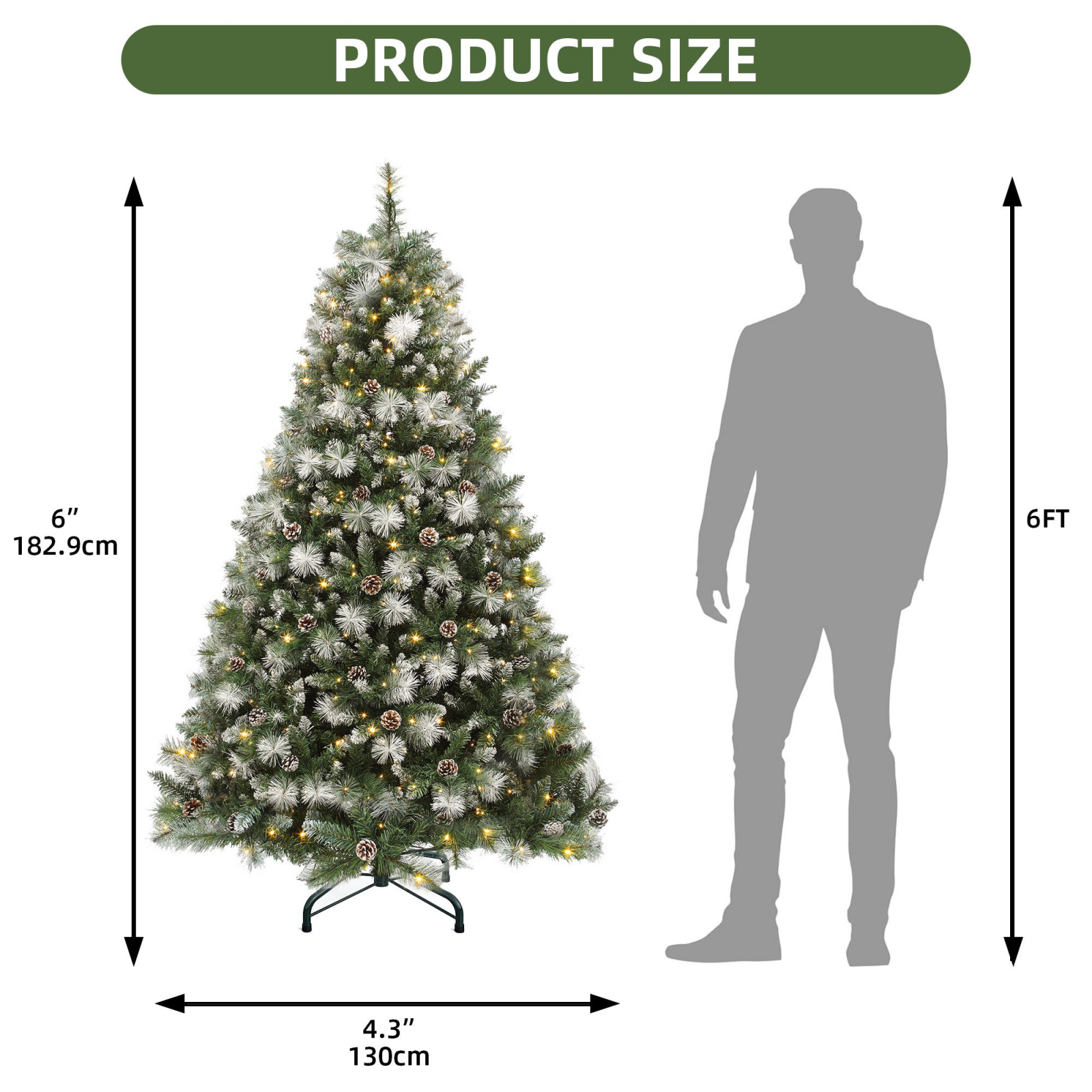 6ft Prelit Artificial Christmas Tree With 946 Branch Tips&250 Lights Pre-Decorated Scotch Pine With Remote,11 Light Modes, 56 Pine Cones, Green – A