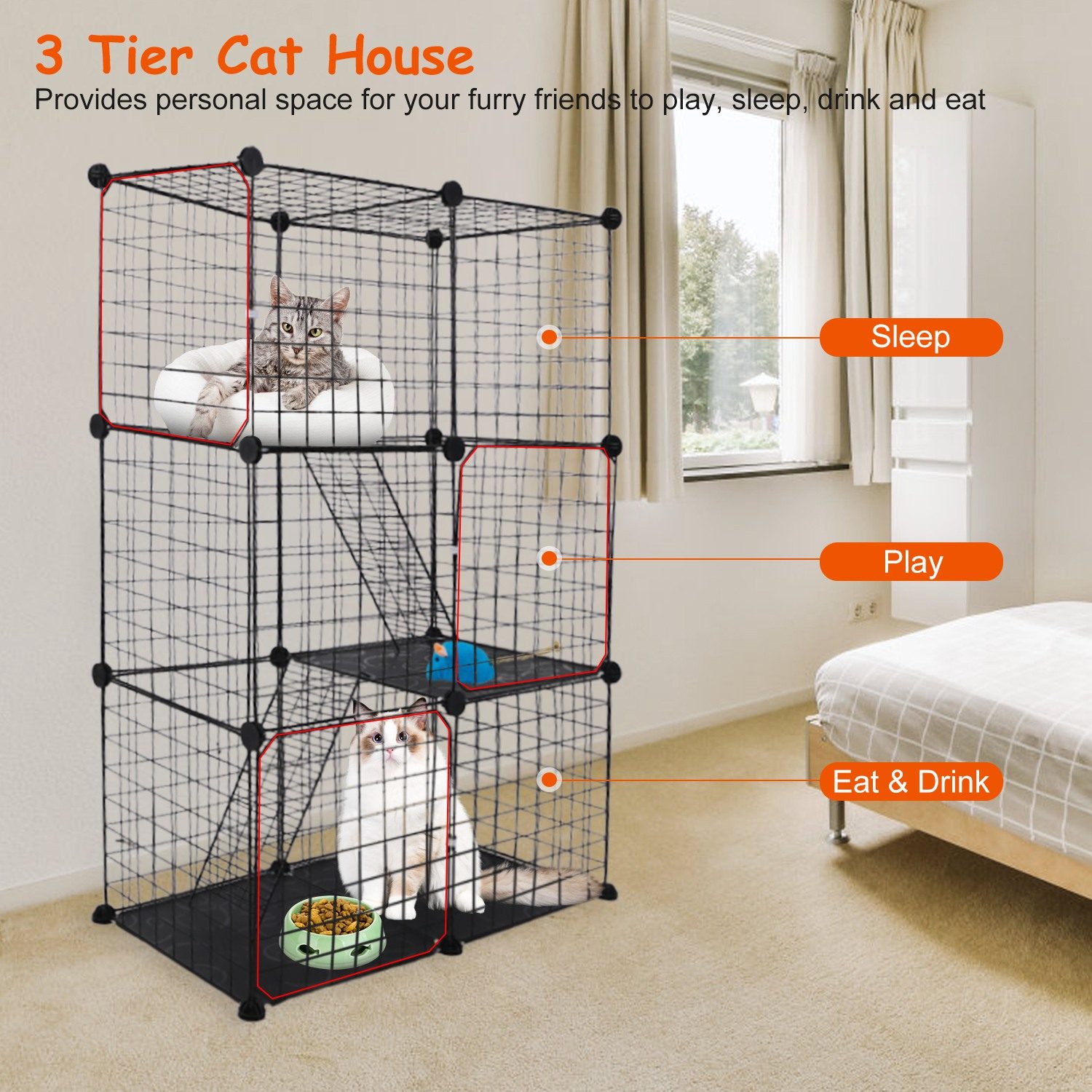 Cat Cage DIY Indoor Pet House, Small Animal House. Detachable Playpen With 3 Doors And 3 Layers, Suitable For Kittens, Puppies, Rabbits – view 5