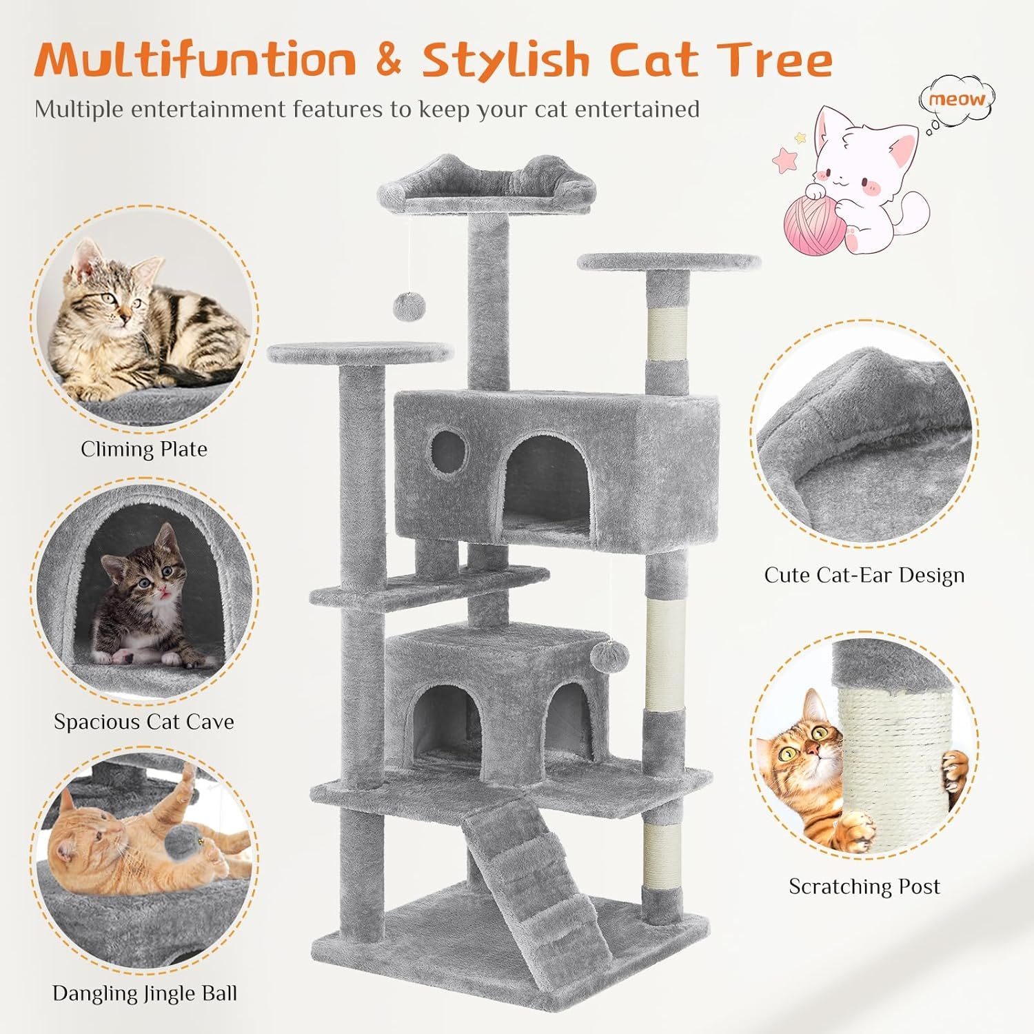 54 -Cat Tree Tower - Multi-level With Sisal Grab Post, Indoor Apartment With Ladder, Plush Toys, Rest And Play – view 10