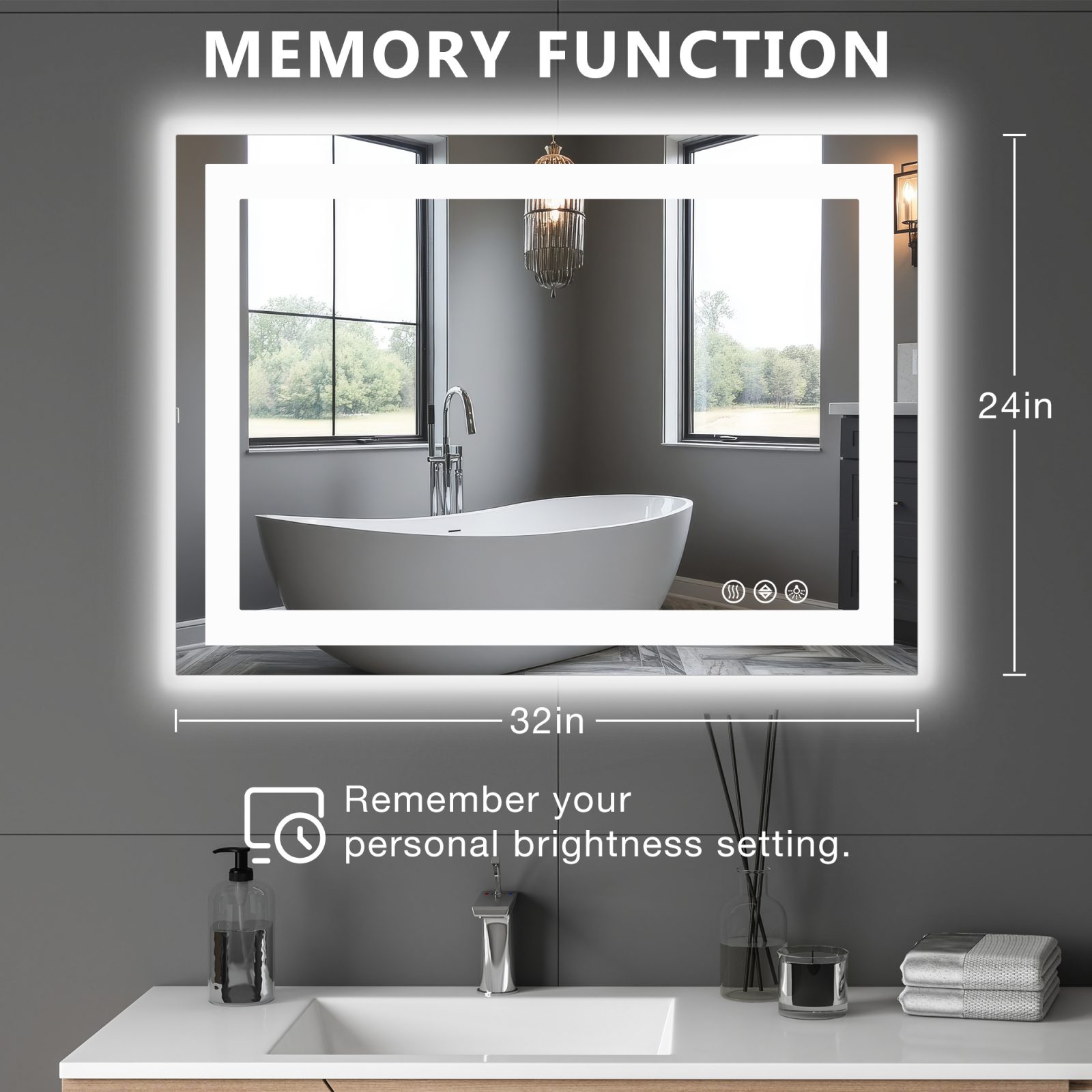 Anti-fog LED Bathroom Mirror With Dual Light Source And Three Lighting Modes – 24x32