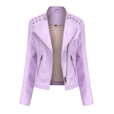 Women's Leather Jackets Women's Short Jackets Slim Thin Leather Jackets Ladies Motorcycle Suits – Light Pink
