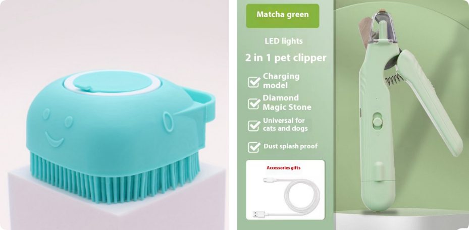 2 In 1 Pet Nail Clippers With Led Light Dog Cat Special Blood Line Scissors Multifunction Animals Paw Nail Trimmer Pet Supplies – Green set