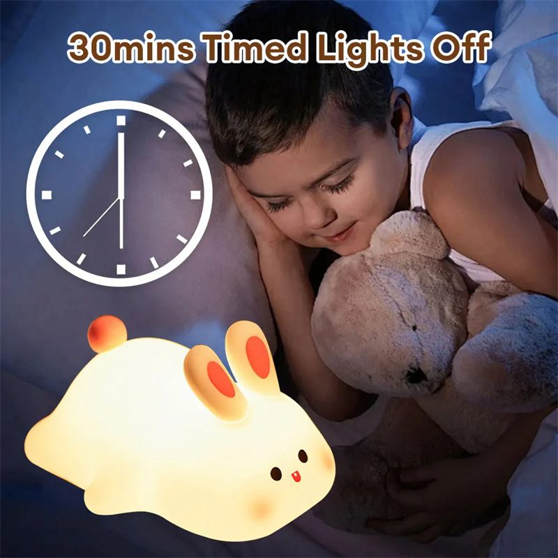 Cute LED Night Light Touch Sensor Cartoon Kid's Nightlights Big Face Rabbit Silicone Night Light Christmas Gift Bedside Lamp Home Decor – view 16