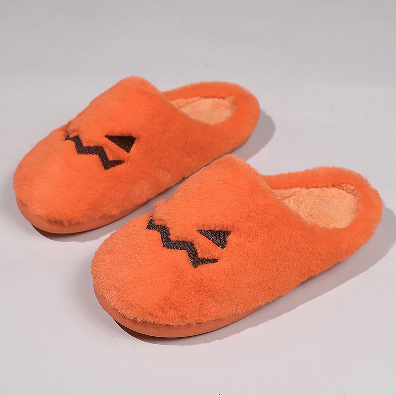 Cute Halloween Pumpkin Slippers Winter Warm Plush Bedroom Floor Home Slippers Casual Slip On Comfortable Cozy Indoor House Shoes – view 7
