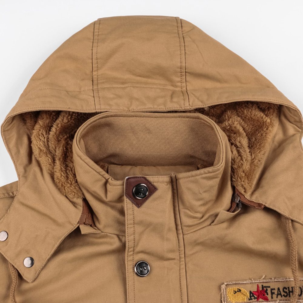 Winter Zip-up Coat Warm Thickened Detachable Hooded Jacket Multi-pocket Button Drawstring Long Sleeve Tops Men's Cargo Clothing – view 9