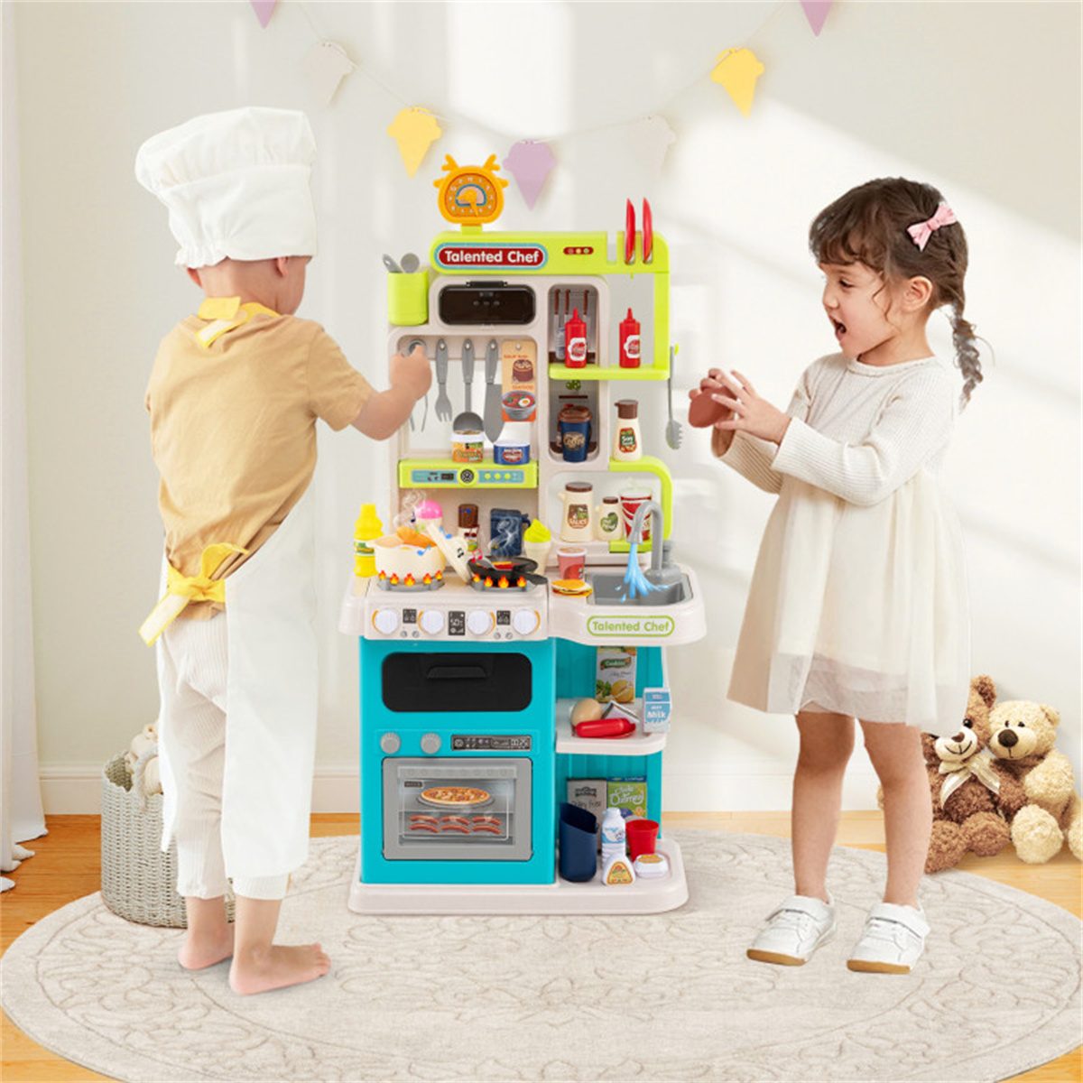 Blue Kids Corner Play Kitchen with Realistic Sounds, Lights & Steam, 95PCS Accessories Pretend Cooking Set for Ages 3+ – view 3