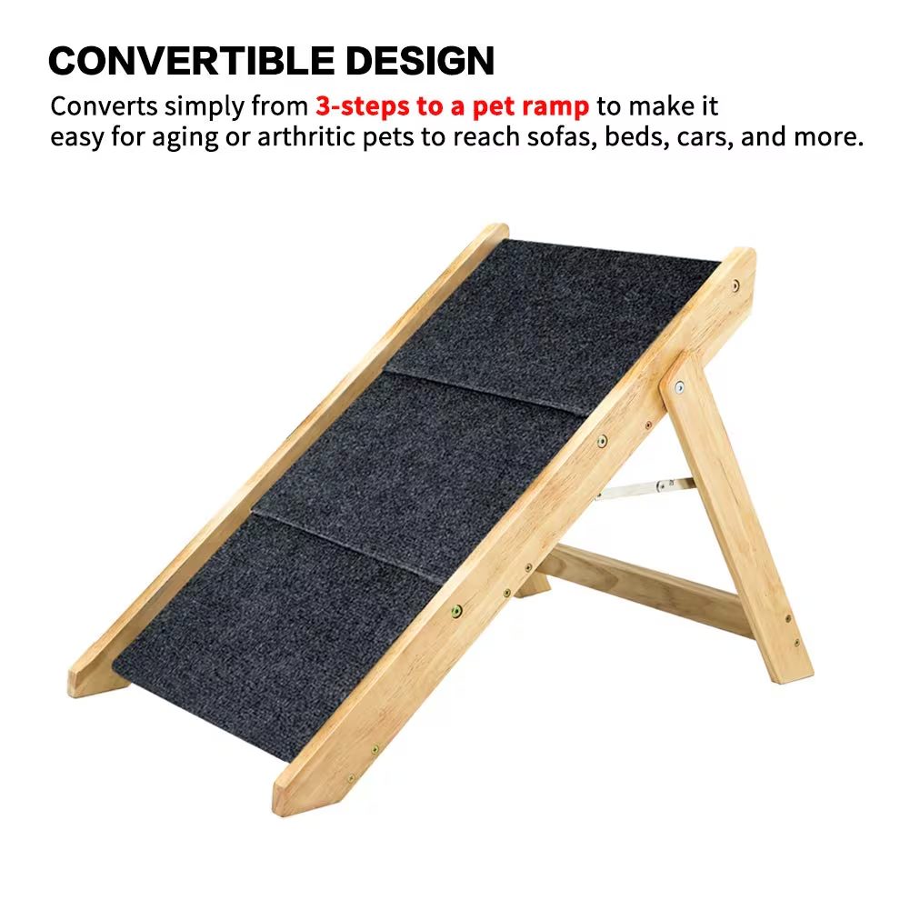 Wood Pet Stairs Pet Steps Foldable 3 Levels Dog Stairs Ramp Perfect For Beds And Cars Portable Dog Cat Ladder Up To 110 Pounds – view 9