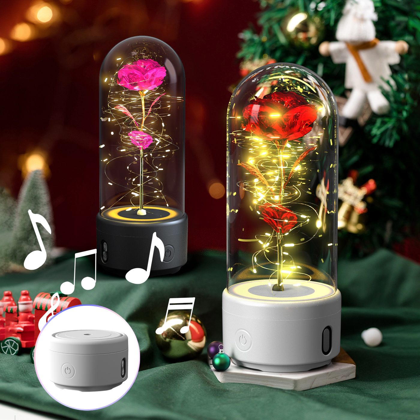 Creative 2 In 1 Rose Flowers LED Light And Bluetooth-compatible Speaker Valentine's Day Gift Rose Luminous Night Light Ornament In Glass Cover – view 21