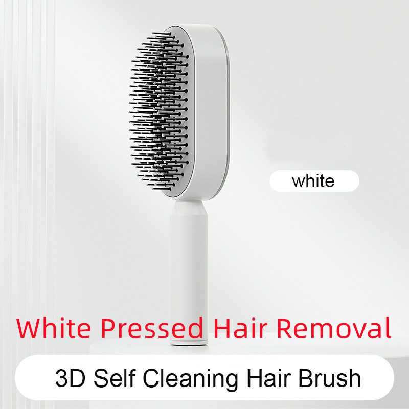 Self Cleaning Hair Brush For Women One-key Cleaning Hair Loss Airbag Massage Scalp Comb Anti-Static Hairbrush – White Pressed Hair Removal