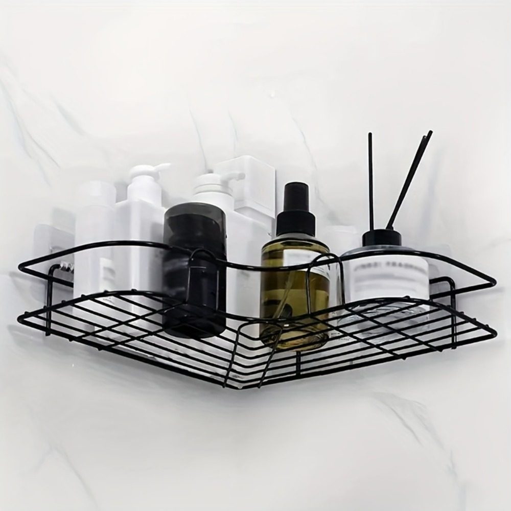 1pc Wall Mounted Bathroom Shelf, Shower Caddy Rack, No Punching Triangle Storage Rack For Bathroom Kitchen, Bathroom Accessories – Black1