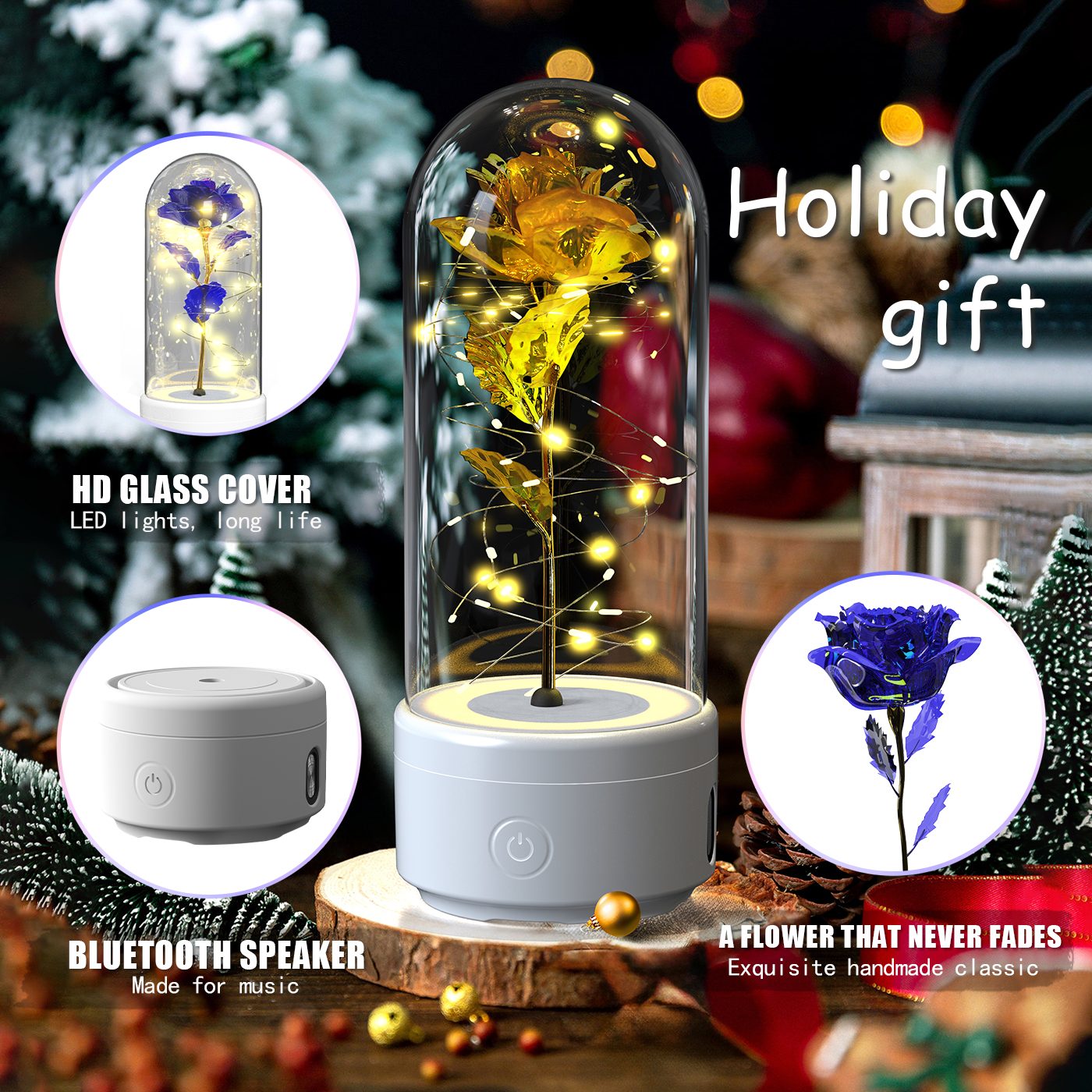 Creative 2 In 1 Rose Flowers LED Light And Bluetooth-compatible Speaker Valentine's Day Gift Rose Luminous Night Light Ornament In Glass Cover – view 20