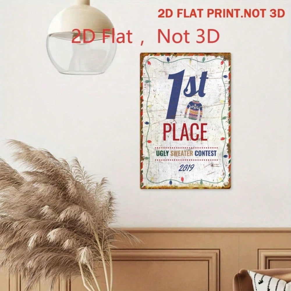 1st Place 2019 Ugly Christmas Sweater Contest Vintage Tin Sign 20x30, Contest Vintage Tin Sign 20x30cm Decor – view 3