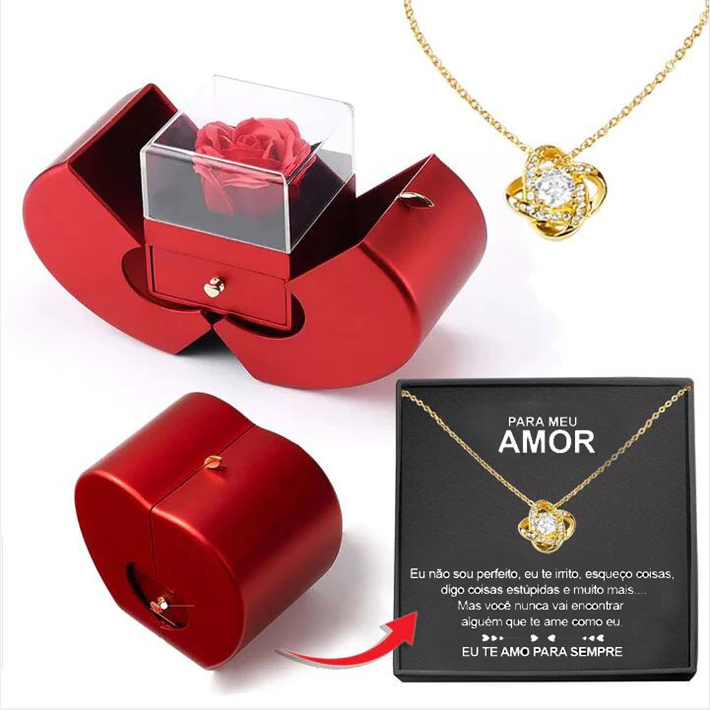 Fashion Jewelry Box Red Apple Christmas Gift Necklace Eternal Rose For Girl Mother's Day Valentine's Day Gifts With Artificial Flower Rose Flower Jewelry Box – view 19