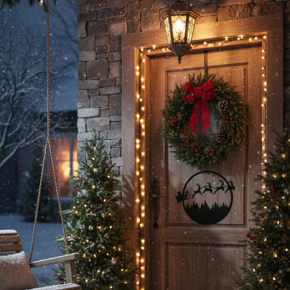 24 Inch Round Metal Wall Sign Double, Double Sided Spooky Halloween Merry Christmas Porch, Porch Yard Fireplace Decor, Rustproof Holiday Gift – view 6
